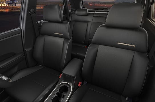 Exclusive black leather^ seat upholstery with brass coloured highlights